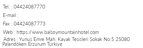 Balsoy Mountain Hotel telefon numaralar, faks, e-mail, posta adresi ve iletiim bilgileri